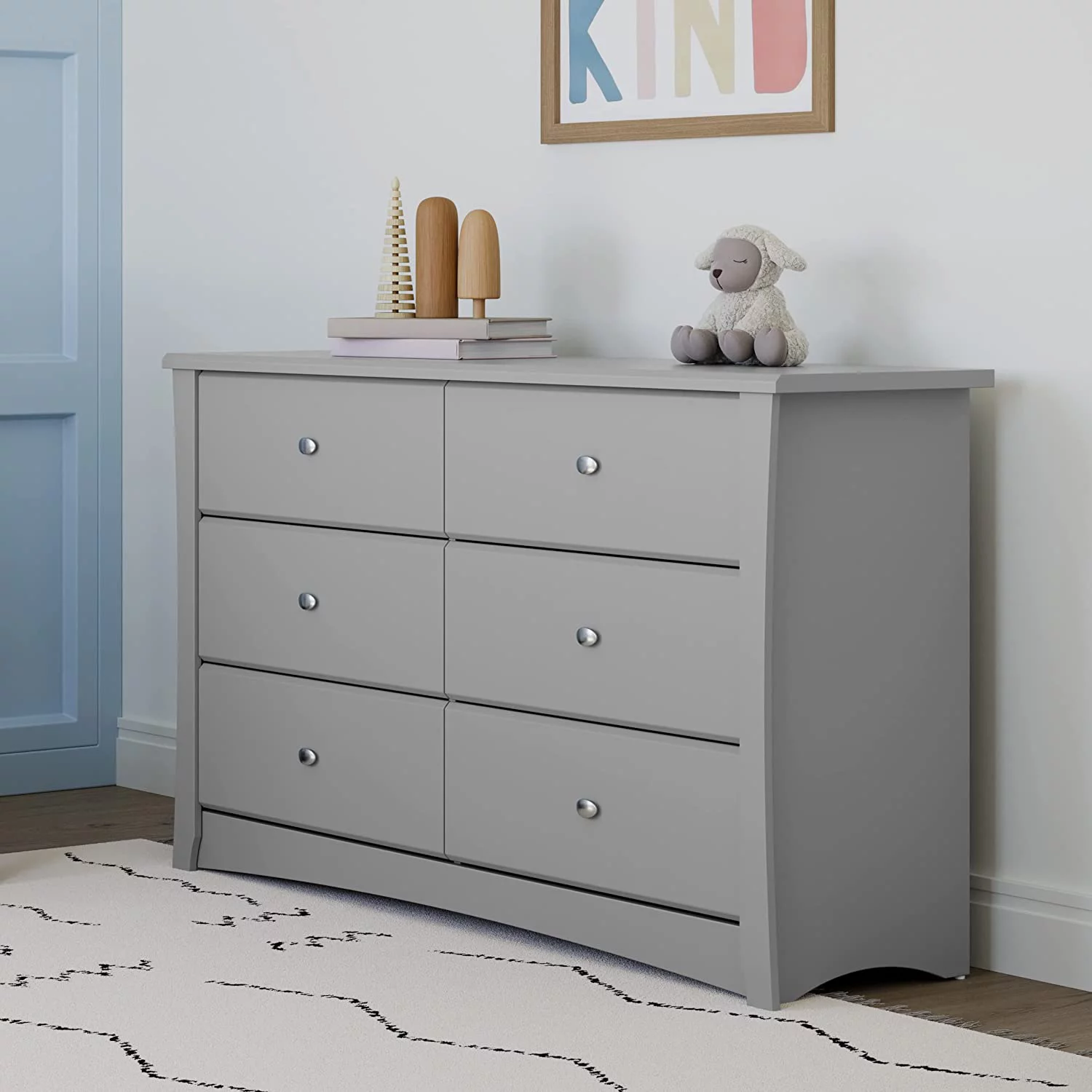 Storkcraft Crescent 6 Drawer Double Dresser (White) \u2013 Dresser for Kids Bedroom  Nursery Dresser Organizer  Chest of Drawers for Bedroom with 6 Drawers  Universal Design for Children\ - Cheap Fitting