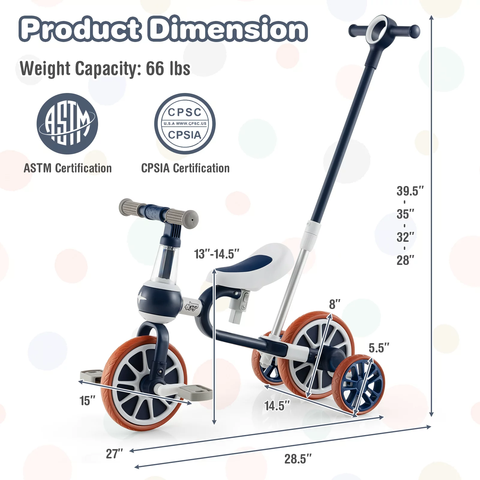 Infans 4 in 1 Kids Tricycles w/ Push Handle & Training Wheels Baby Balance Bike Navy - Cheap Fitting