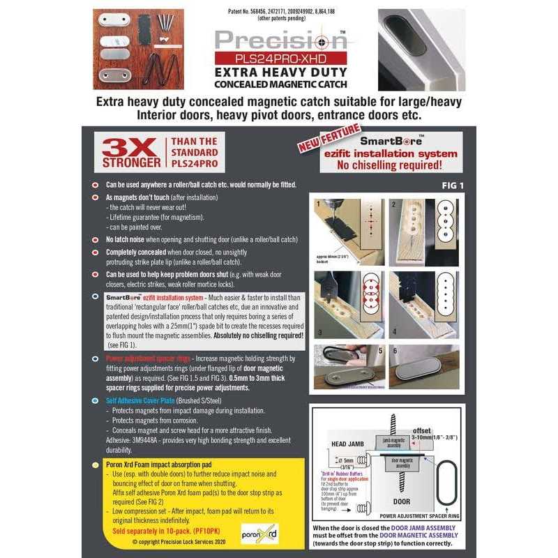 Precision Lock PLS 24 PRO Extra Heavy Duty Concealed Magnetic Catch for Doors with Thickness Greater Than 30 mm - Cheap Fitting