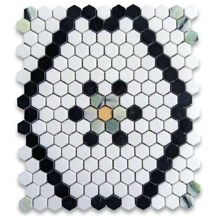 StoneCenterOnline Thassos White Marble Hexagon Historic Snowflake Mosaic Tile Green - Cheap Fitting