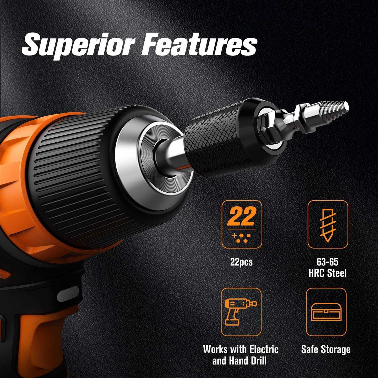 Nuovoware Damaged Screw Extractor Set 22 PCS Easy Out Stripped Screw Extractor Kit - Cheap Fitting