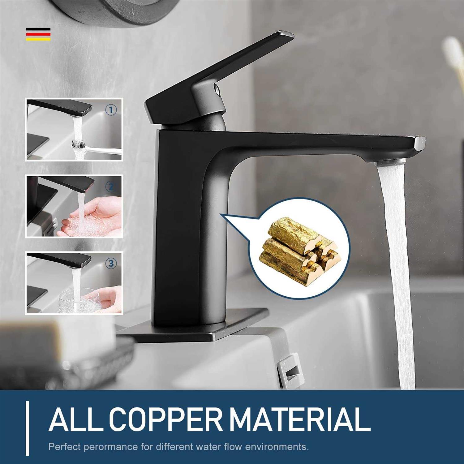 Black Bathroom Sink Faucet With Pop-Up Drain Stopper And Deck Plate For Rv - Cheap Fitting