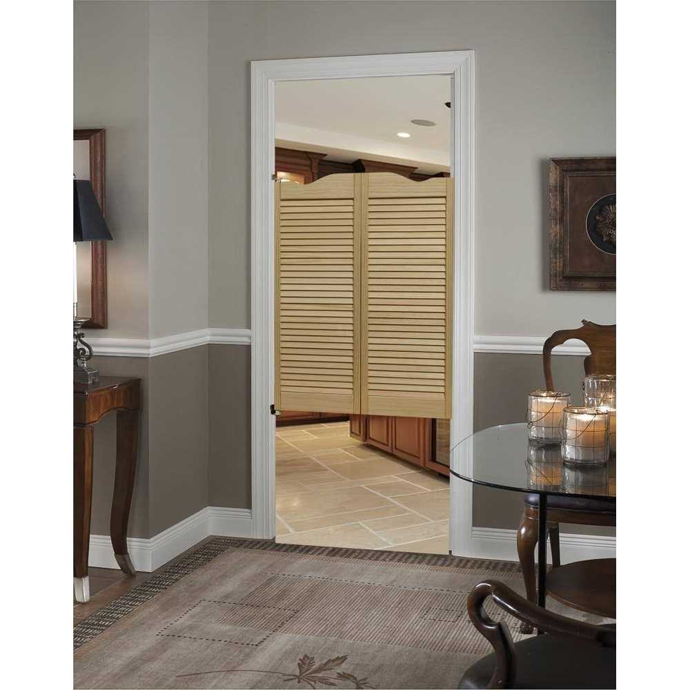 Pinecroft Dixieland Louvered Solid Core Unfinished Pine 42 in. Interior Cafe Door with Hardware - Cheap Fitting