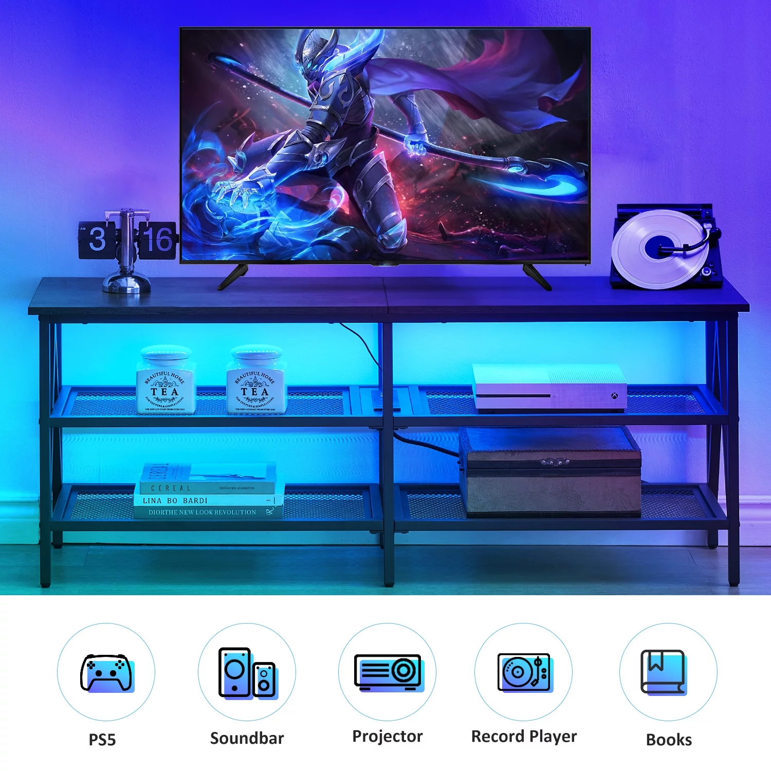 Behost 55 inch TV Stand for 65 inch TV, TV Cabinet with 20 Colors LED Lights for Living Room,Black - Cheap Fitting