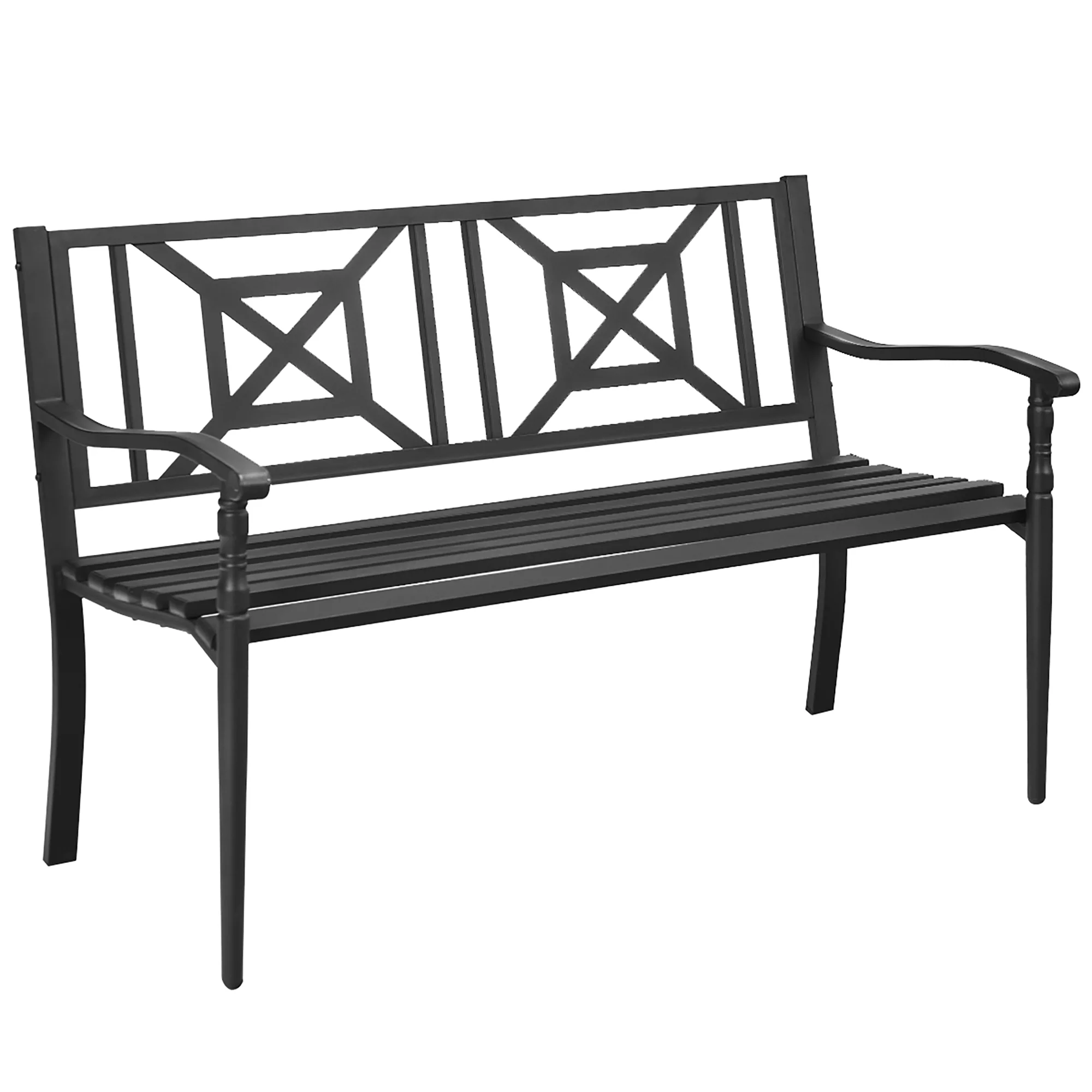 Costway Patio Garden Bench Steel Frame Park Yard Outdoor Furniture Porch Chair Black - Cheap Fitting