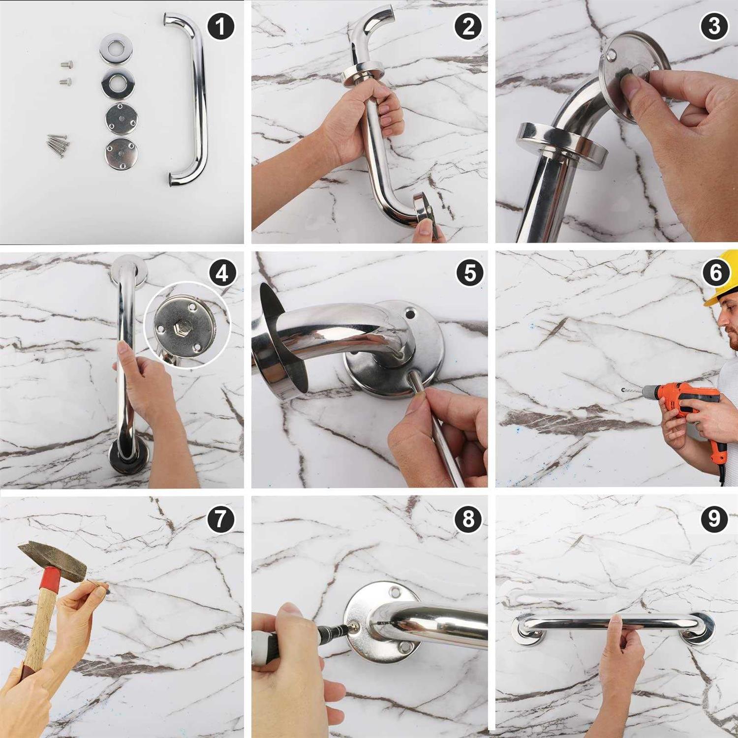 2 Pack Anti-Slip Bathroom Grab Lonvichtt Stainless Steel Shower Handle - Cheap Fitting