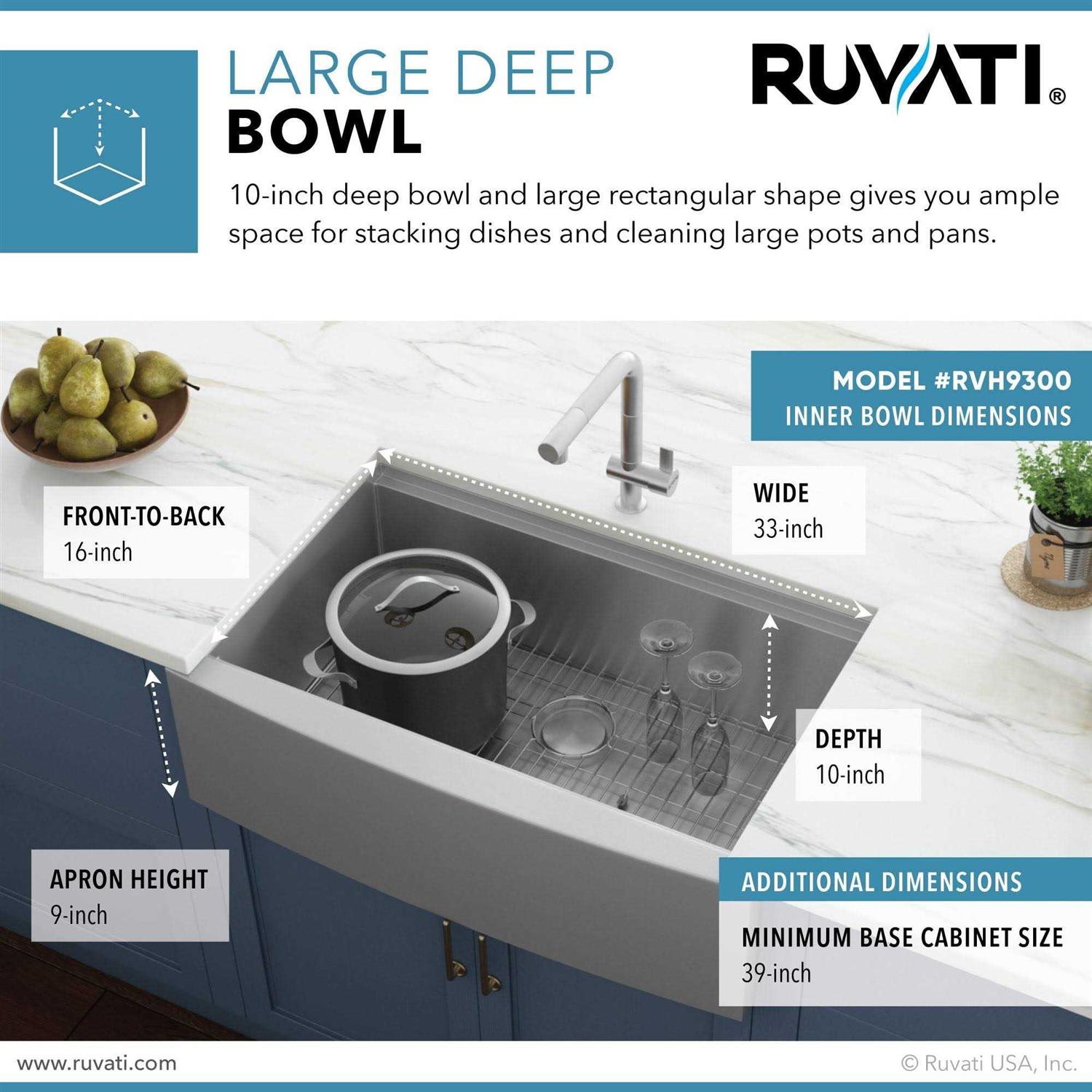 Ruvati Verona 33 Apron Front Workstation Farmhouse Kitchen Sink 16 Gauge Stainless Steel Single Bowl RVH9200 - Cheap Fitting