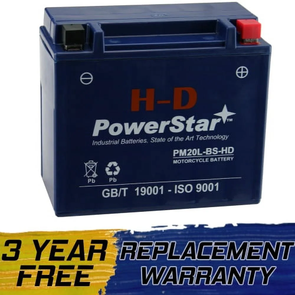 PowerStar Motorcycle Battery; RG20L-BS; Harley 2000 Dyna Wide Glide; Part# 65989-97A/B/C, ES20LBS, BTX20L-BS, YTX20L-BS - Cheap Fitting