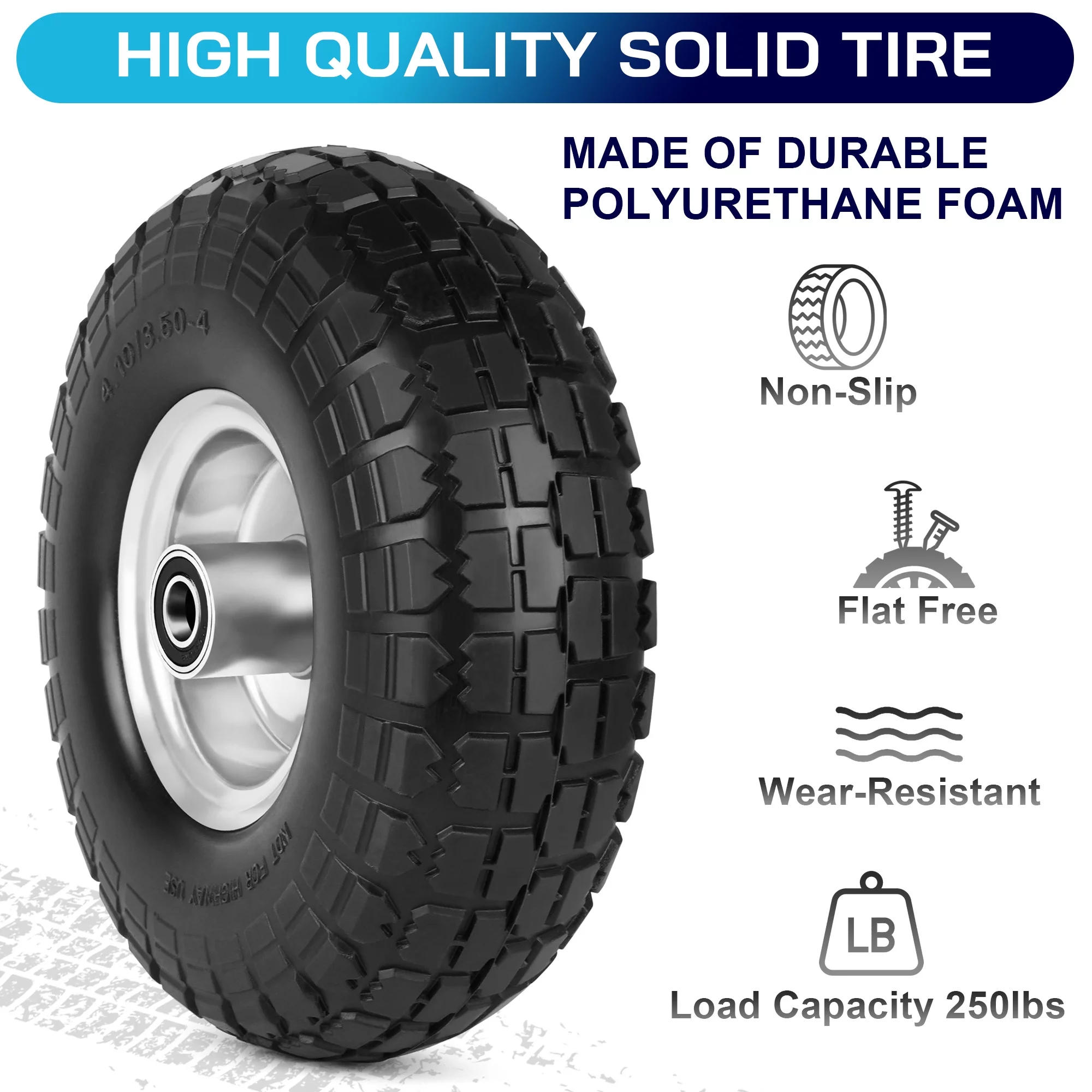 LotFancy 4.10/3.50-4in Tire and Wheel Flat Free, 2 Pack 10 in Solid Tires for Dolly Hand Truck Utility Carts - Cheap Fitting