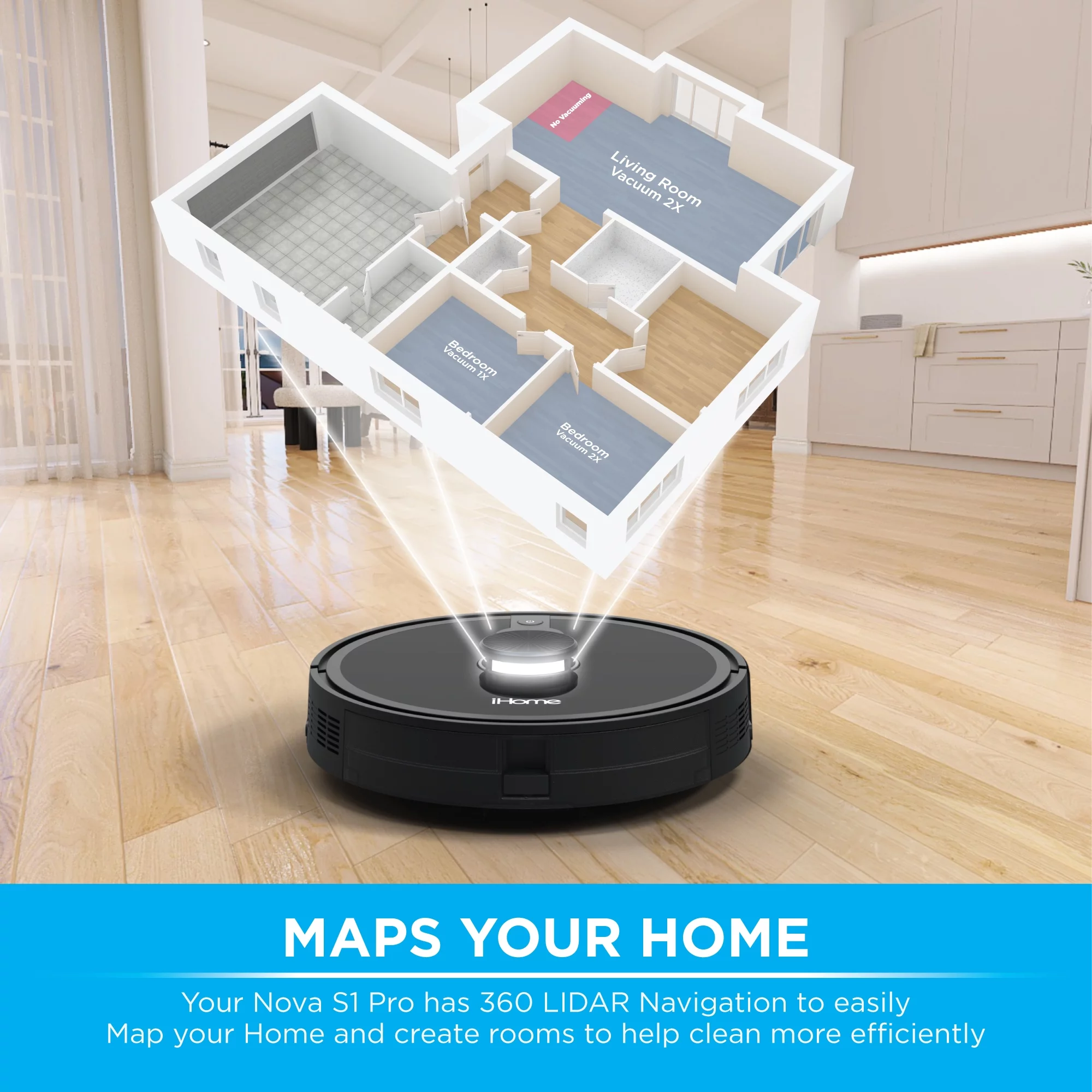 iHome AutoVac Nova S1 Pro Self Empty Robot Vacuum, LIDAR Mapping, 150 Min Runtime, Strong Suction, New - Cheap Fitting