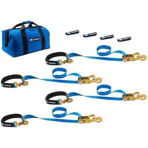Mac’s Tie-Downs 512118 Automotive Strap Kit Blue 10,000 lbs. Break Strength 2 W x 8′ L Ratchet Strap with Direct Hook Ends - Cheap Fitting
