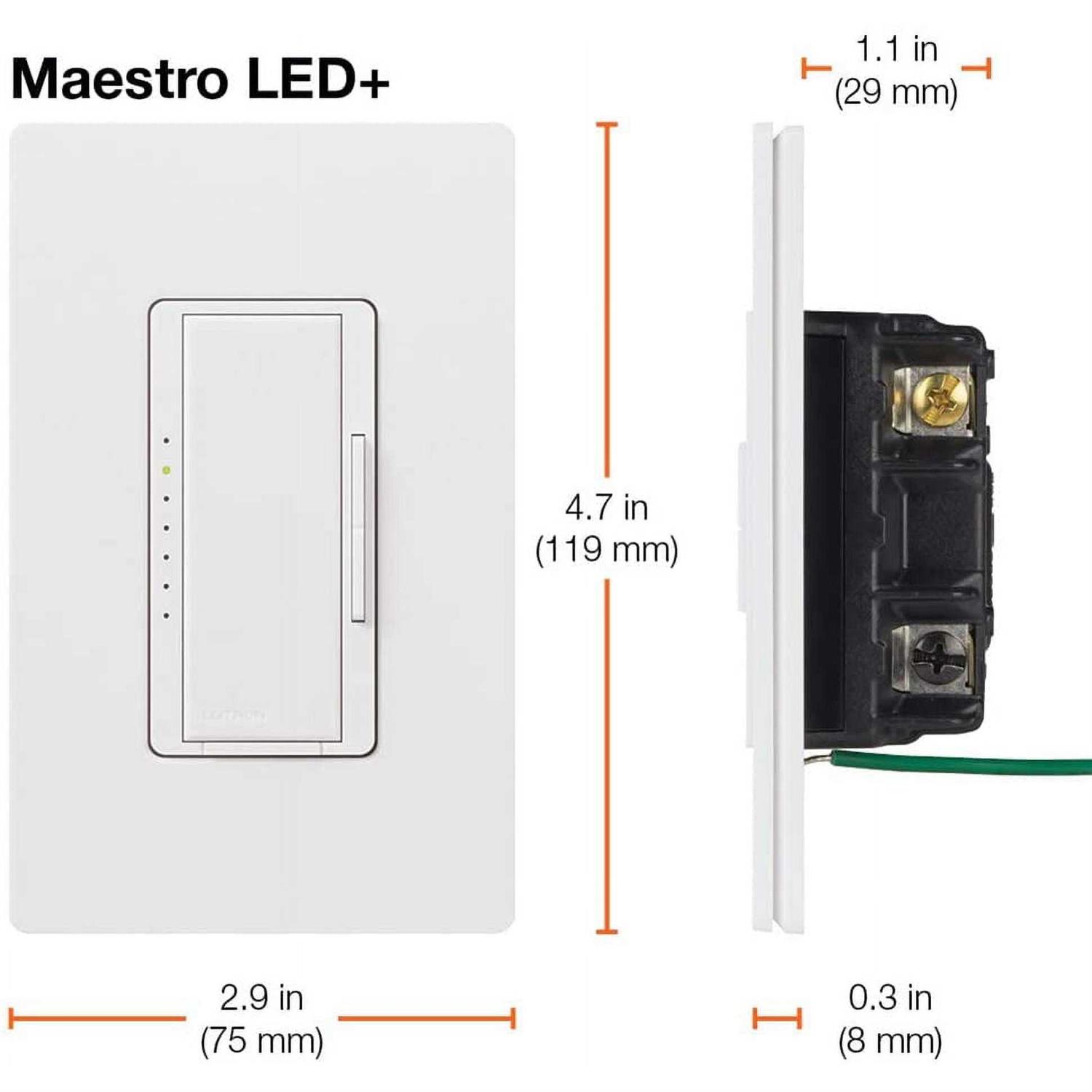 Lutron Maestro Led+ Dimmer Switch with Wallplate for Dimmable Led, Halogen & Incandescent Bulbs, Single-Pole or Multi-Location - Cheap Fitting