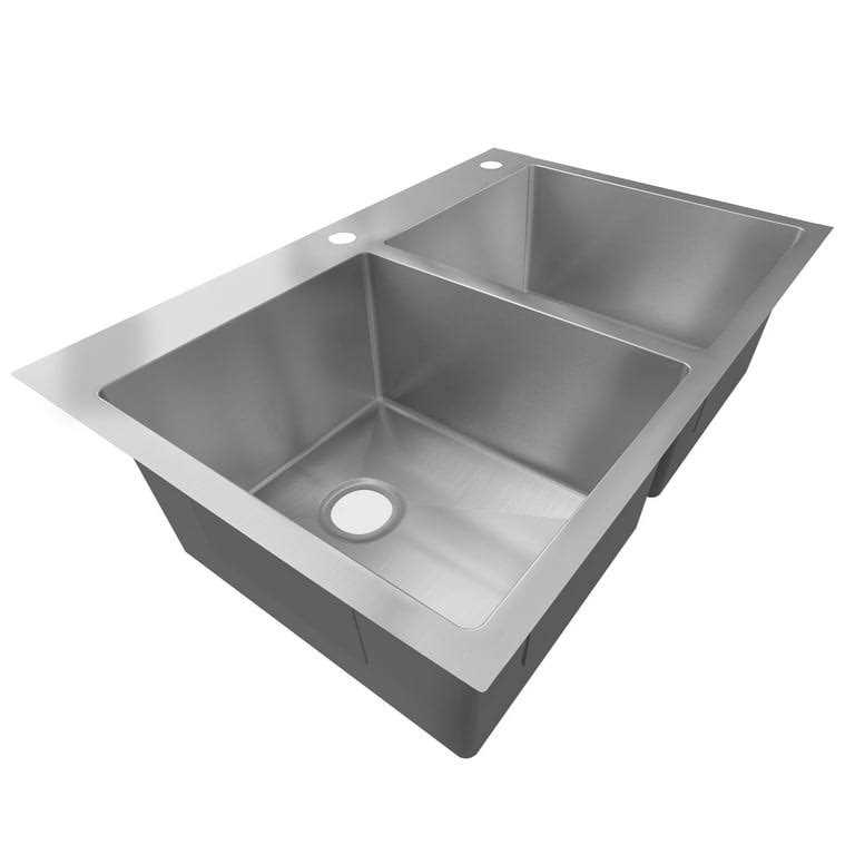 Sinber 33 x 22 x 9 Drop In Double Bowl Kitchen Sink with 18 Gauge 304 Stainless Steel - Cheap Fitting