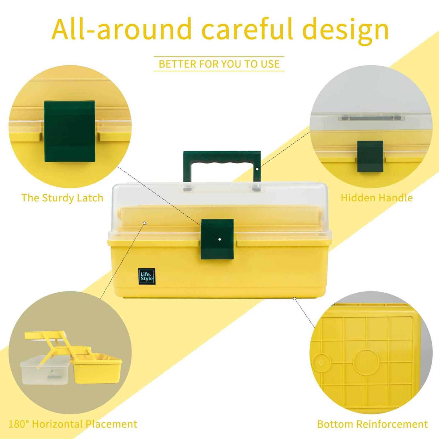 Creahaus 13 inch Art Craft Organizer Storage Box with 3 Layers - Cheap Fitting