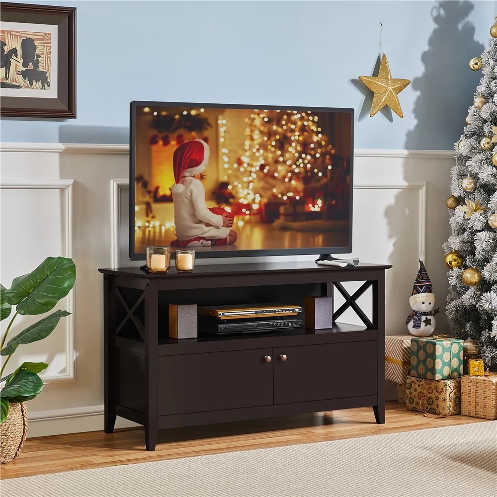 Easyfashion X Shape TV Stand with Storage and 2 Doors for TVs Up to 50'', Espresso - Cheap Fitting