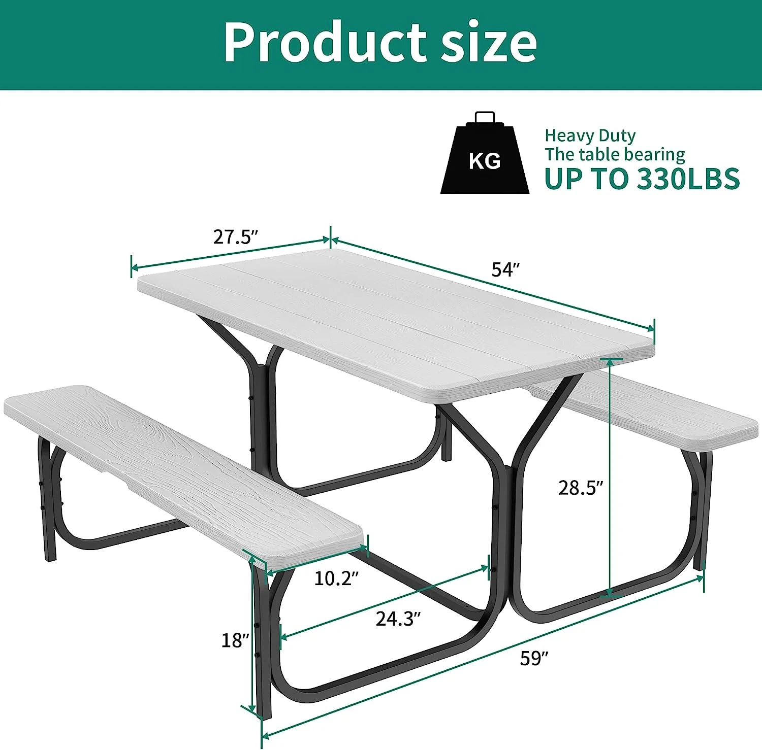 Dextrus Heavy-Duty Outdoor Picnic Table Set with Weatherproof Resin Tabletop, Sturdy Steel Frame for Yard, Patio, and Lawn, Light Gray - Cheap Fitting