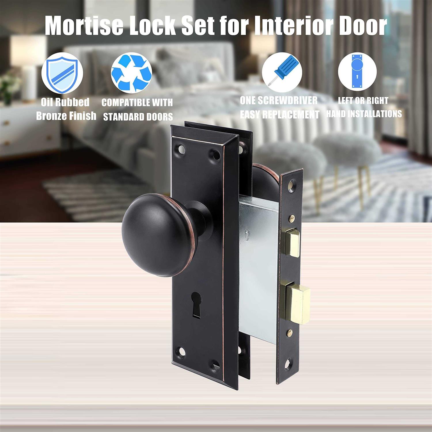 ToPToToo Mortise Lock Set for Interior Door Antique Door Knobs with Lock and Skeleton Key - Cheap Fitting