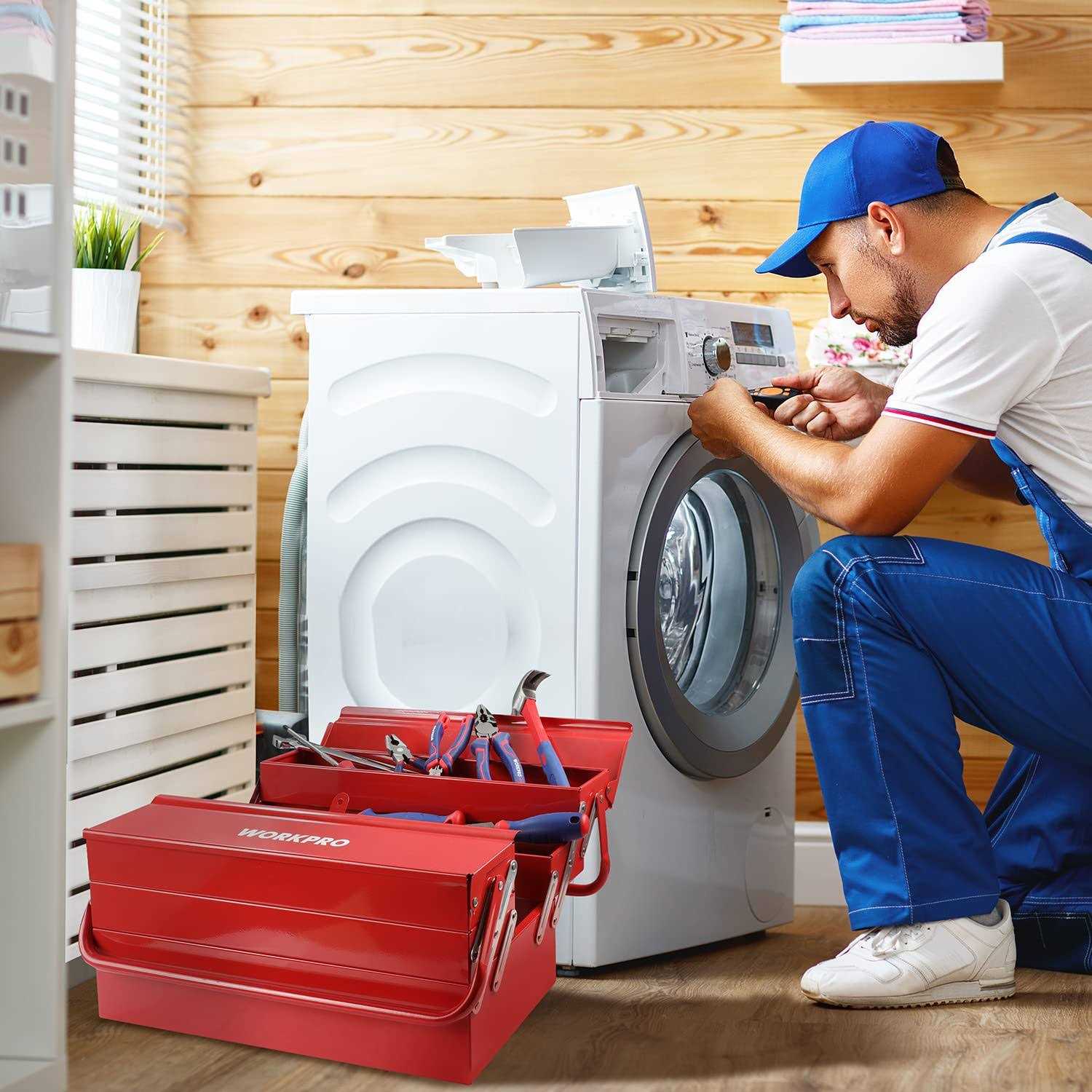 WORKPRO Metal Tool Box 18-inch Cantilever Folding Red Storage Box - Cheap Fitting