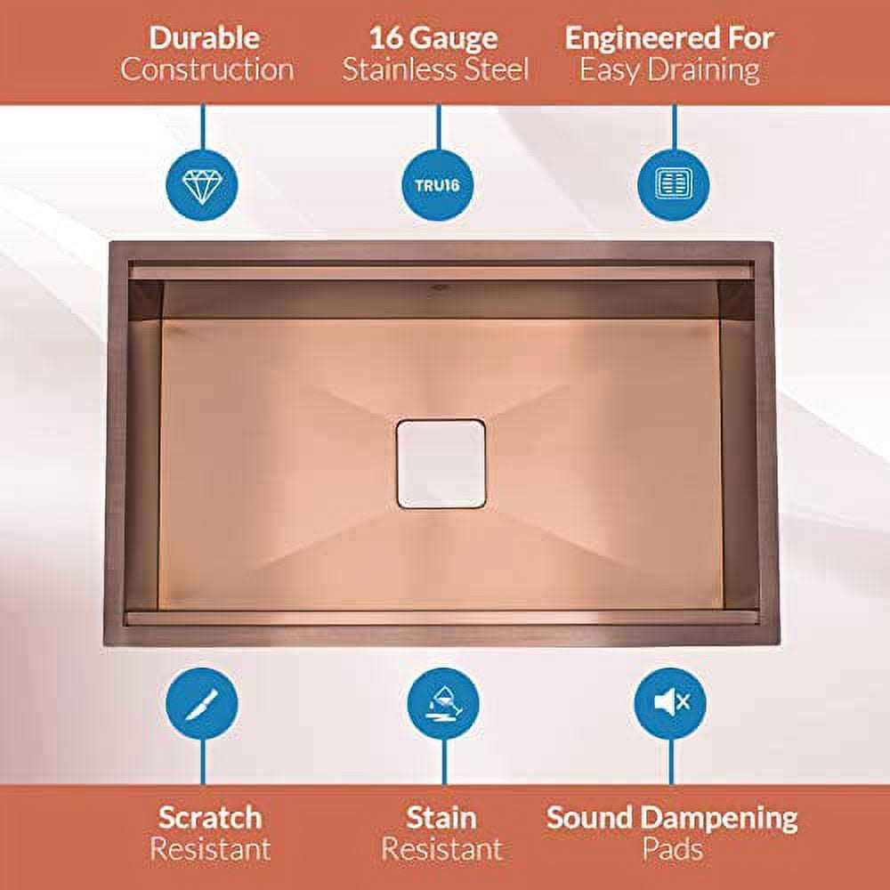 S Strictly Kitchen + Bath Copper 32 in. Stainless Steel Single Bowl Undermount Workstation Kitchen Sink with Center Square Drain and Accessories - Cheap Fitting