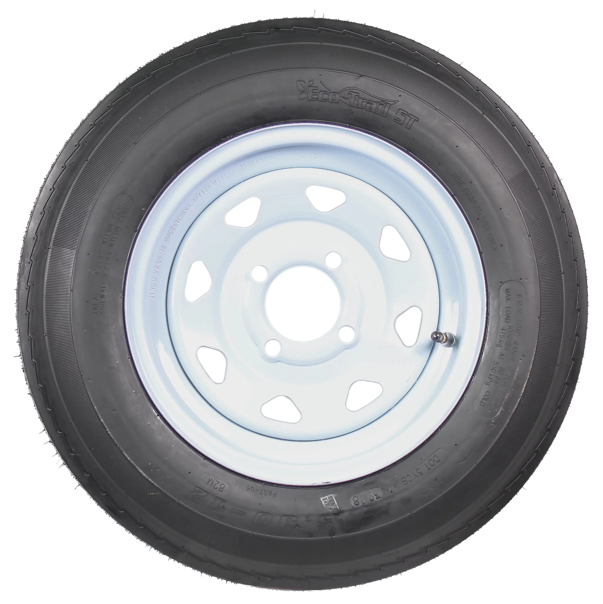 2-Pack Trailer Tires On White Wheel Rims 530-12 5.30-12 5.30 x 12 Load C 4 Lug - Cheap Fitting