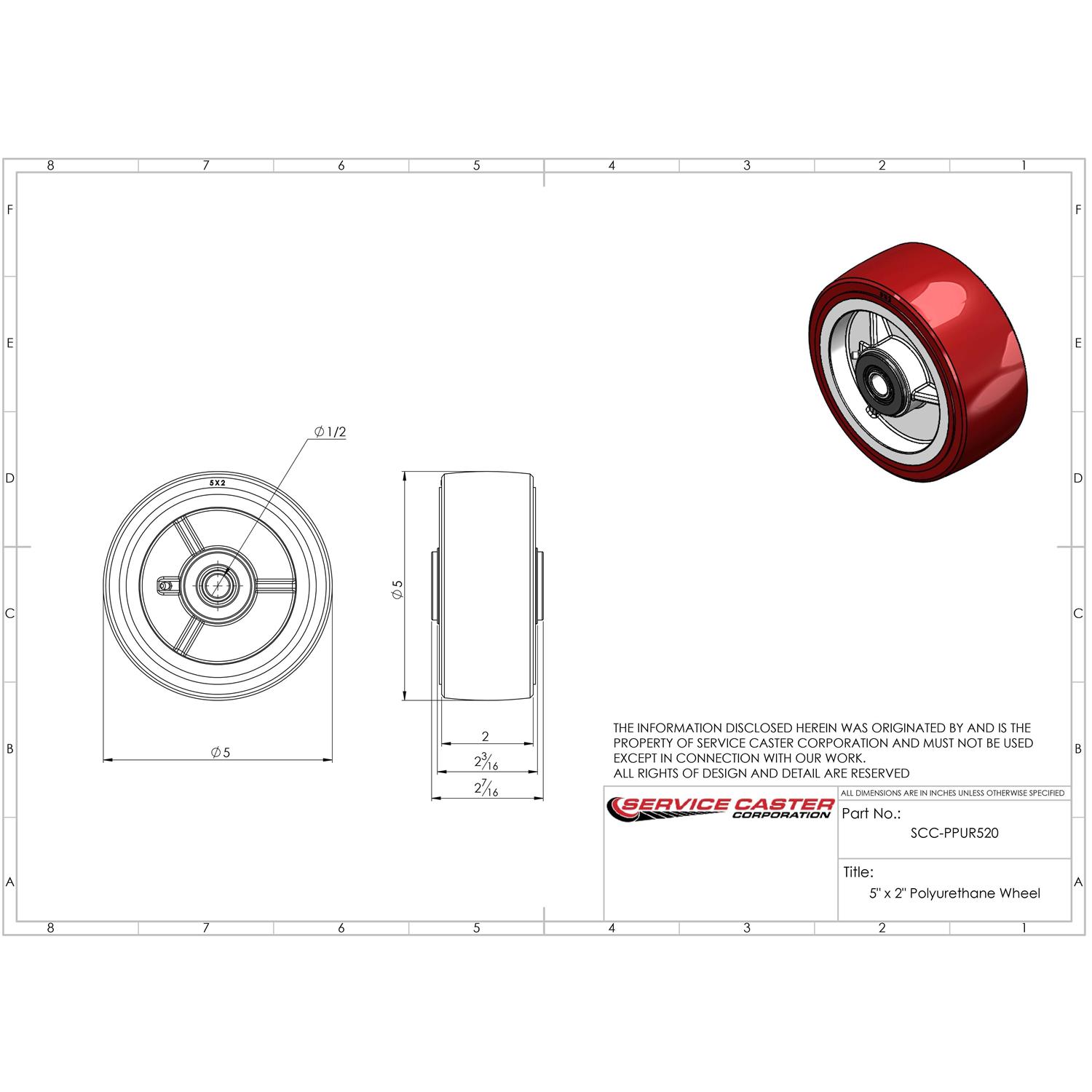 Service Caster 5 x 2 Polyurethane on Polyolefin Wheel Only with Roller Bearing - Cheap Fitting