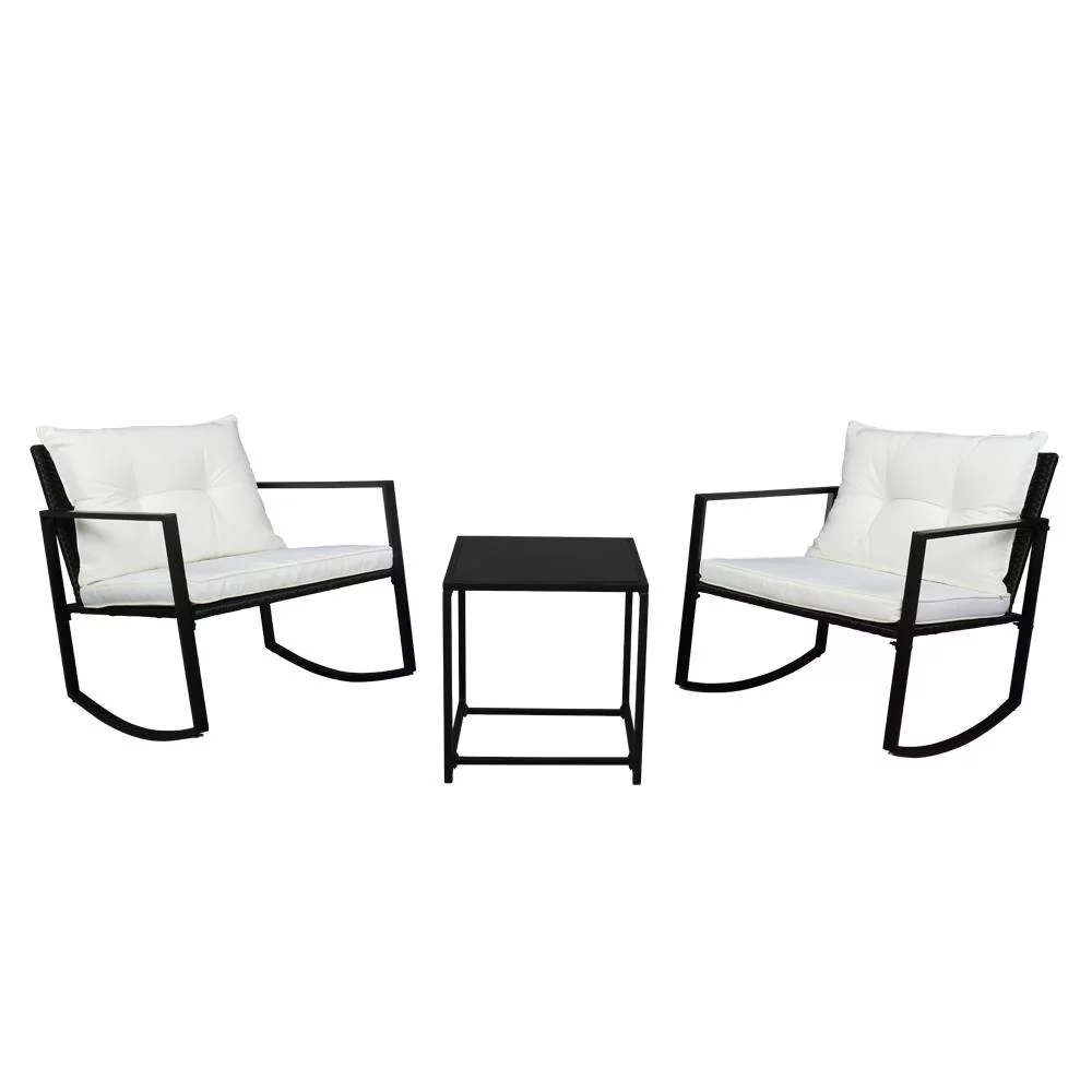 EasingRoom Outdoor 3-Piece Rocking Bistro Set: Black Wicker Furniture-Two Chairs with Glass Coffee Table - Cheap Fitting