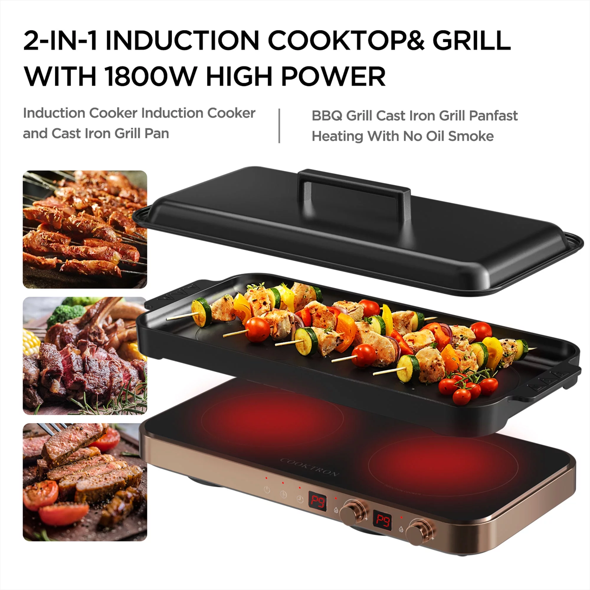 COOKTRON Portable Induction Cooktop Electric Stove &Cast Iron Griddle, Rose Gold - Cheap Fitting