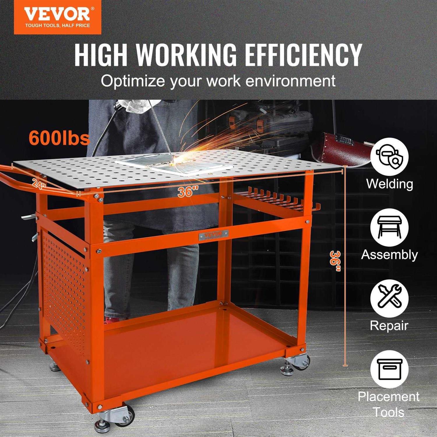 VEVOR Welding Table 36×24 600lbs Load Capacity Steel Welding Workbench Table on Wheels - Cheap Fitting