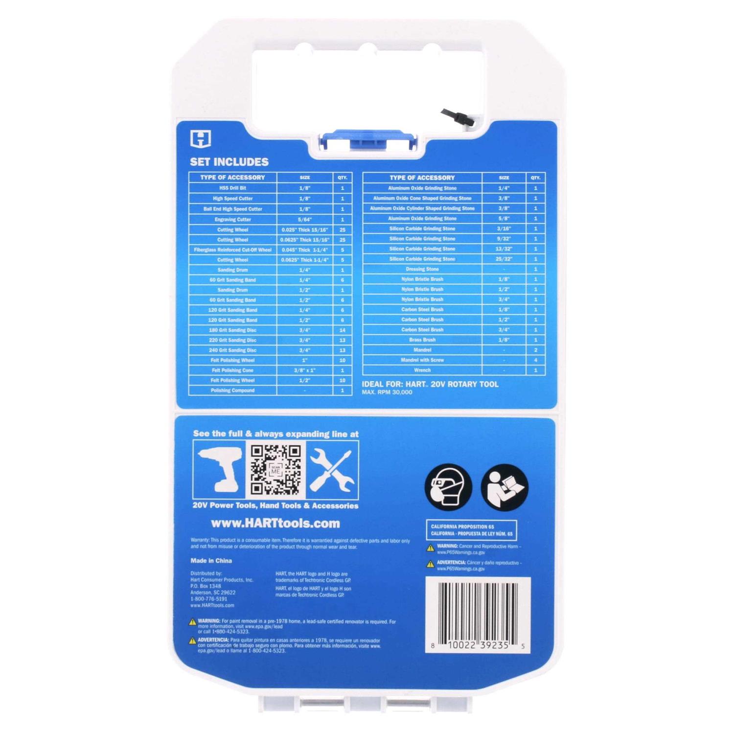 Hart 175-Piece Rotary Tool Accessory Set with Protective Storage Case - Cheap Fitting