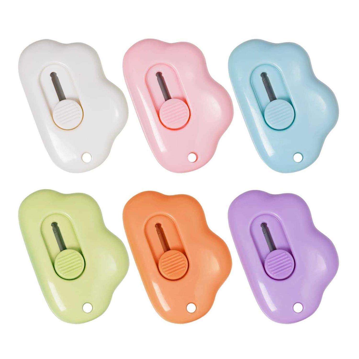 Fengek Mini Retractable Utility Knife Cloud Pocket Box Cutters Plastic Letter Opener Slide Open with Keychain Hole for Box Letter Envelope - Cheap Fitting