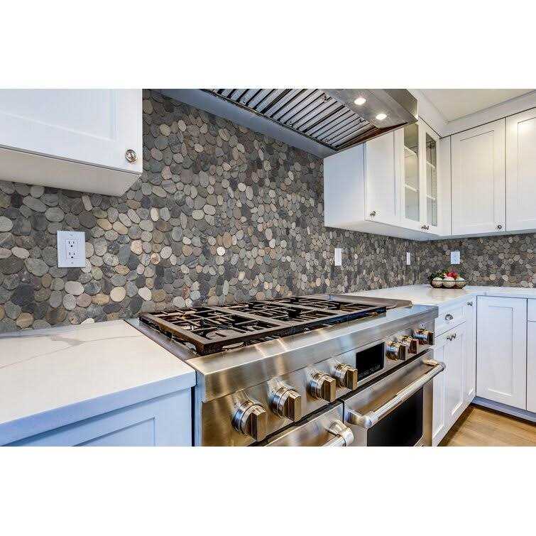 Tile Connection Sliced Pebble Tile Black 11-1/4 in. x 11-1/4 in. x 9.5mm Honed Pebble Mosaic Tile - Cheap Fitting