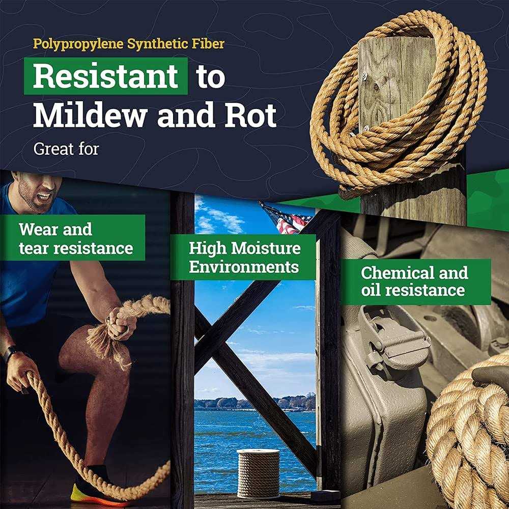 SGT KNOTS ProManila Rope UnManila Tan Twisted 3 Strand Polypropylene Cord - Cheap Fitting