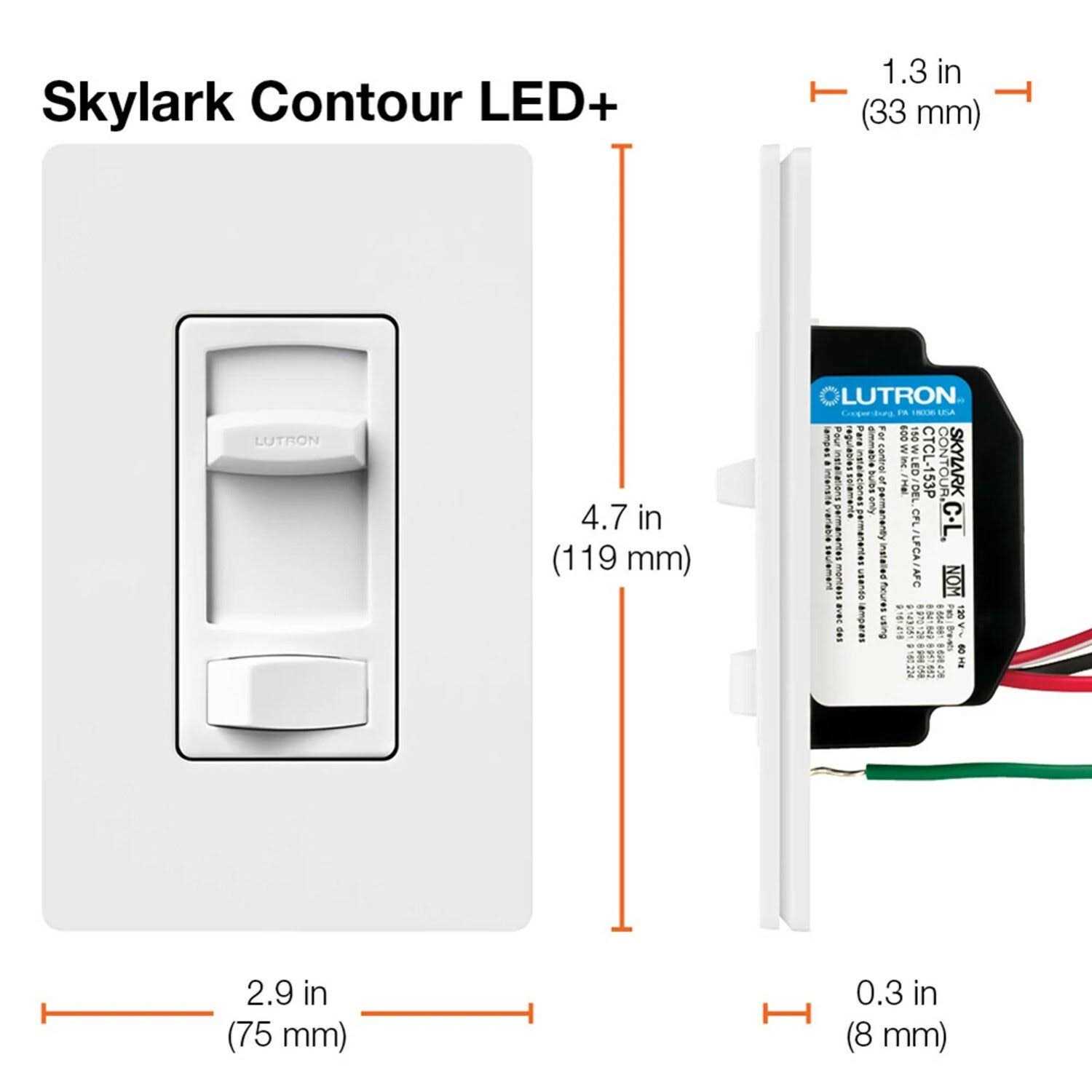 Lutron CTCL-153P-WH Skylark Contour Dimmer CFL/LED - Cheap Fitting