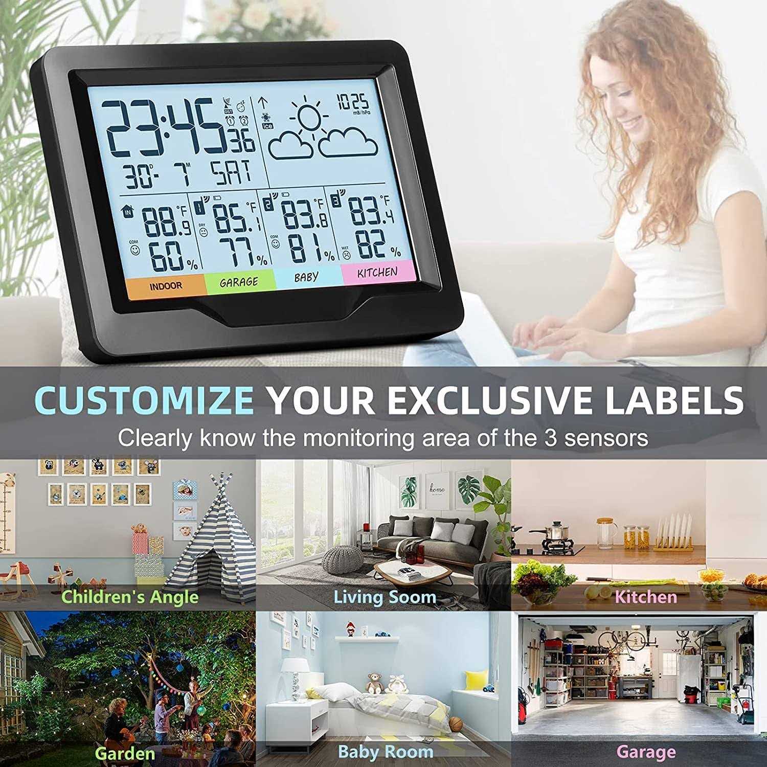 Oule GmbH Weather Stations Indoor Outdoor Thermometer Wireless Temperature Humidity Monitor with Digital Atomic Clock - Cheap Fitting