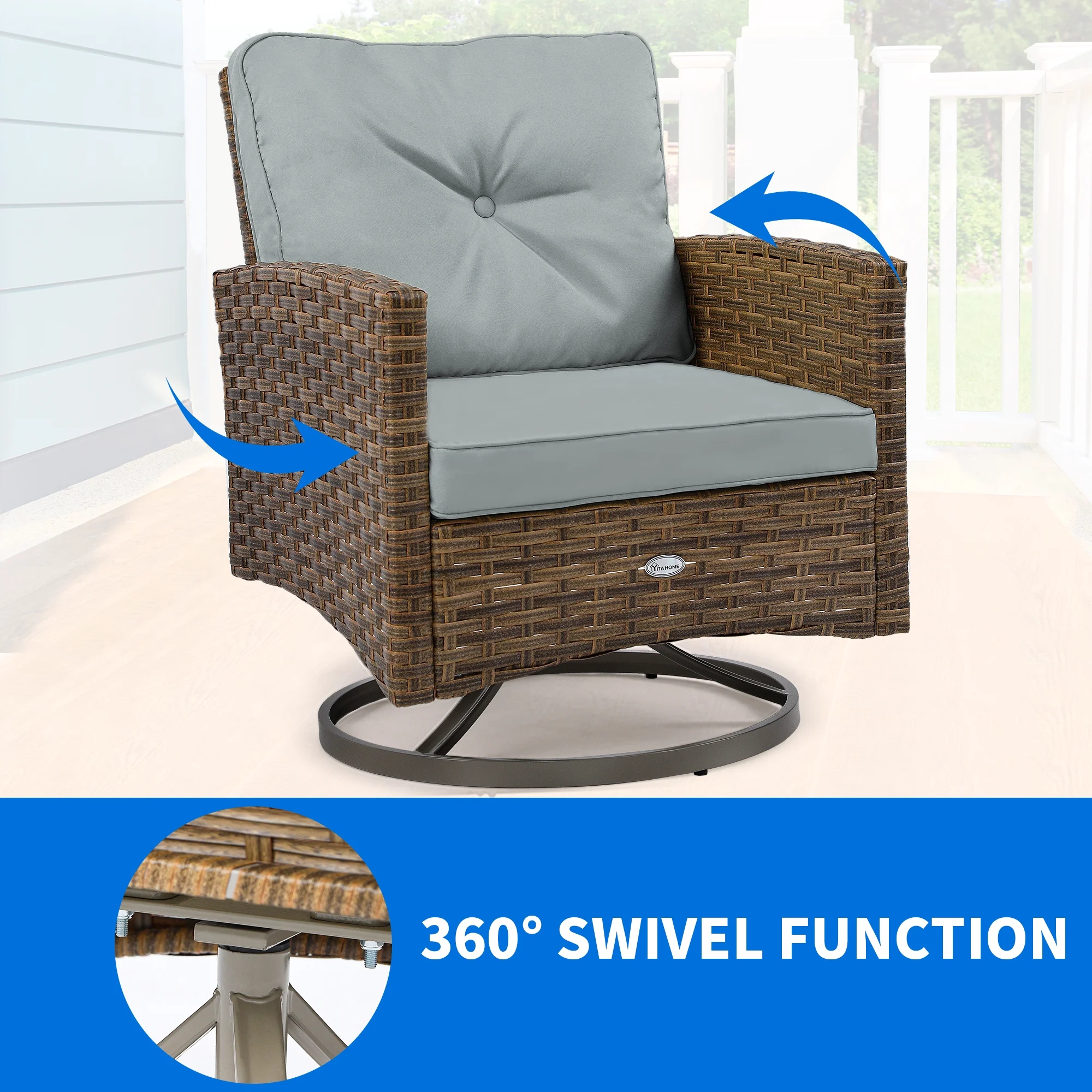 Dextrus 3-Piece Patio Outdoor Wicker Bistro Rocking Furniture Conversation Chairs for Garden, Backyard and Balcony (Tan Chairs + Dark Gray Cushions) - Cheap Fitting