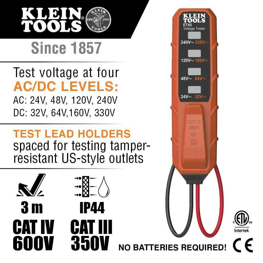 Klein Tools ET45VP AC/DC Voltage and GFCI Receptacle Outlet Test Kit - Cheap Fitting