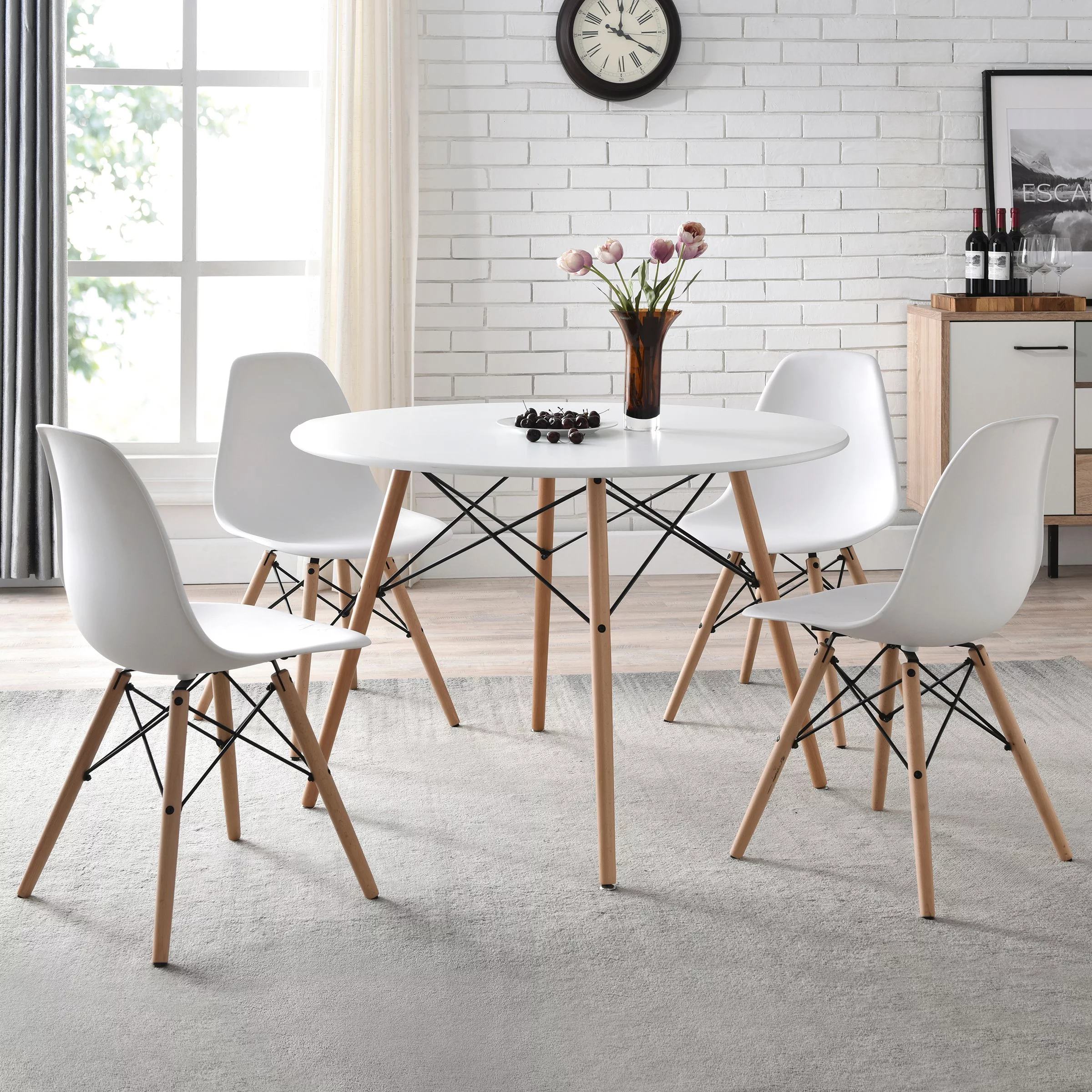Mainstays 42inch Round Modern Wood Dining Table Mid Century Style, Beech and White Color for Indoor - Cheap Fitting