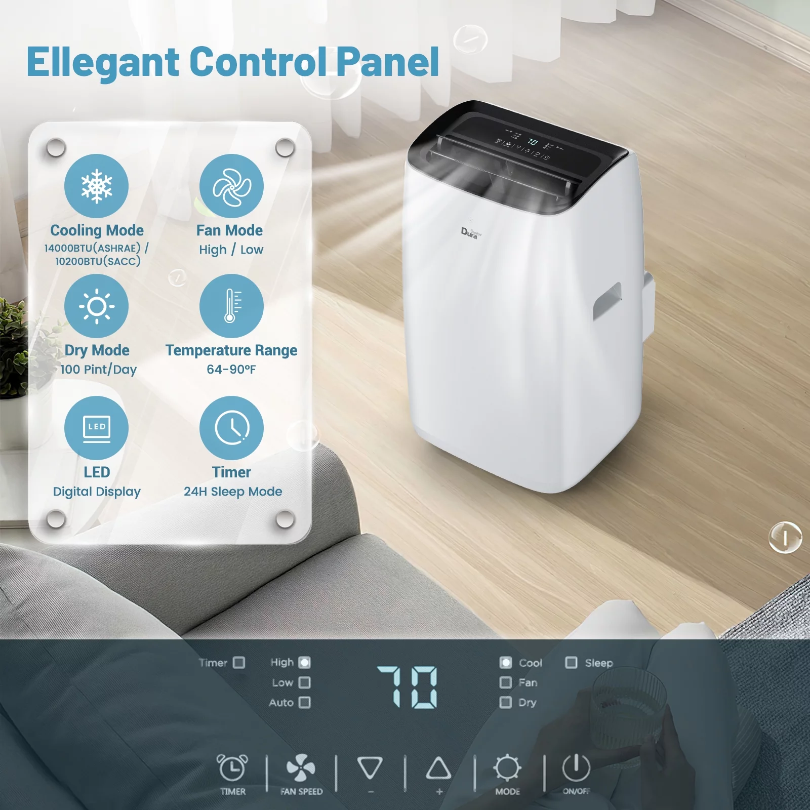 DuraComfort DP14CM Portable Air Conditioners, 14000 BTU, Dehumidifier, Cooling Fan, Remote Control, 450 Sq. ft - Cheap Fitting