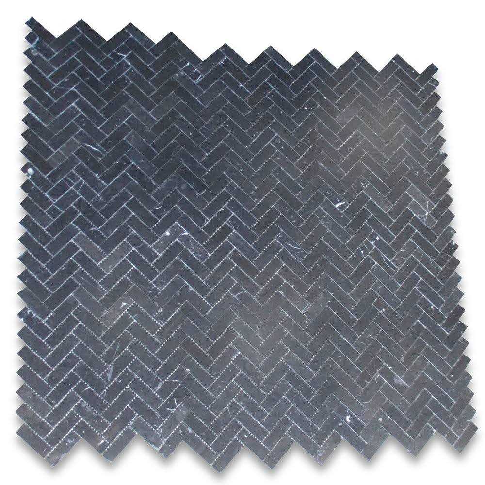 Marble Online Black Marble 1×3 Herringbone Nero Marquina Mosaic Tile Honed - Cheap Fitting