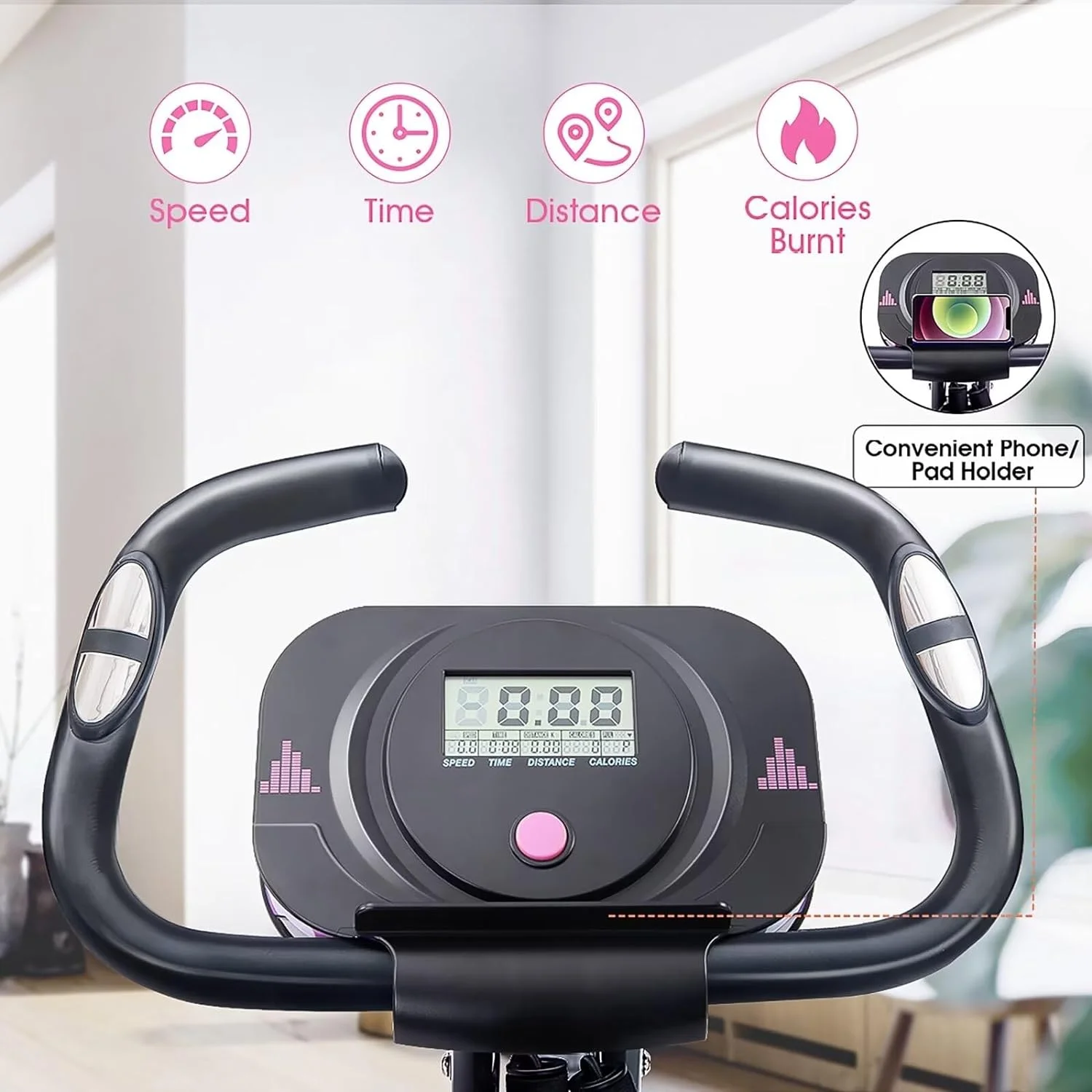HLAiLL Foldable Exercise Bike for Home Stationary Magnetic Indoor Cycling Maximum Weight 300 lbs with 10-Level Adjustable Resistance, Arm Bands and Backrest - Cheap Fitting