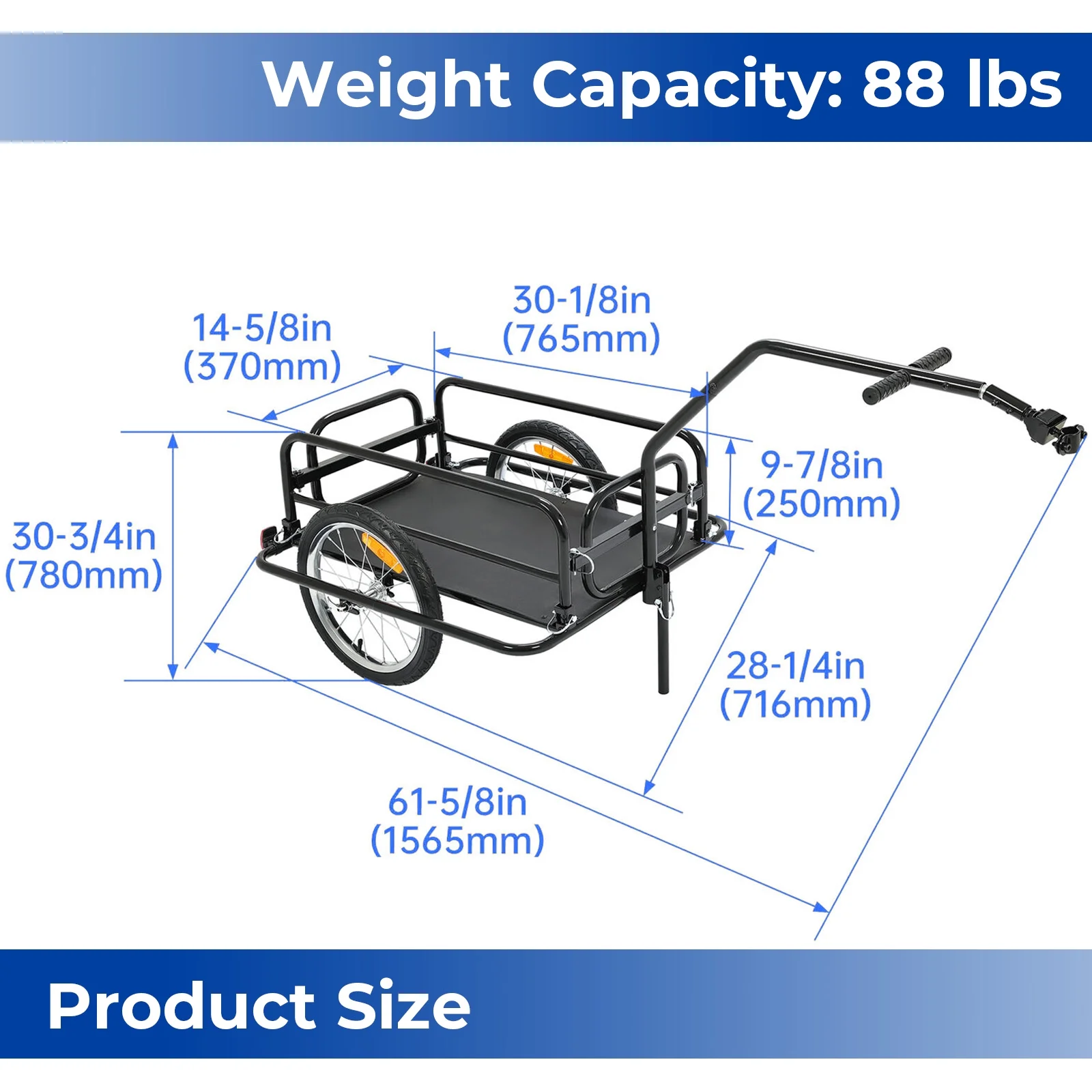KOJEM Foldable Bike Cargo Trailer Bicycle Cargo Storage Cart 16'' Wheels Luggage Trailer with Hitch Bike Cart - Cheap Fitting