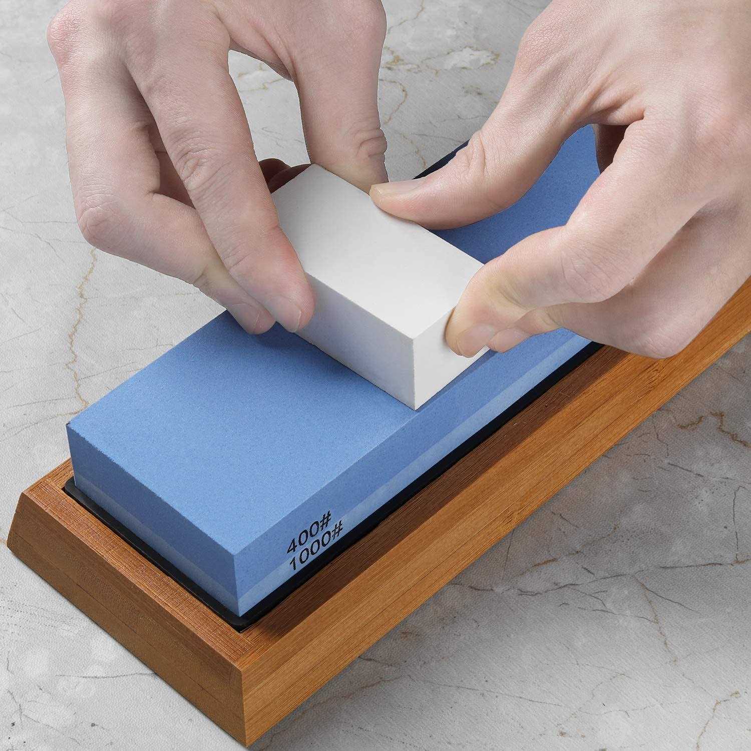 Razorri Knife Sharpening Stone Kit, Double-Sided 400/1000 and 3000/8000 Grit Whetstones, Flattening Stone, Leather Strop, and Angle Guide Included - Cheap Fitting