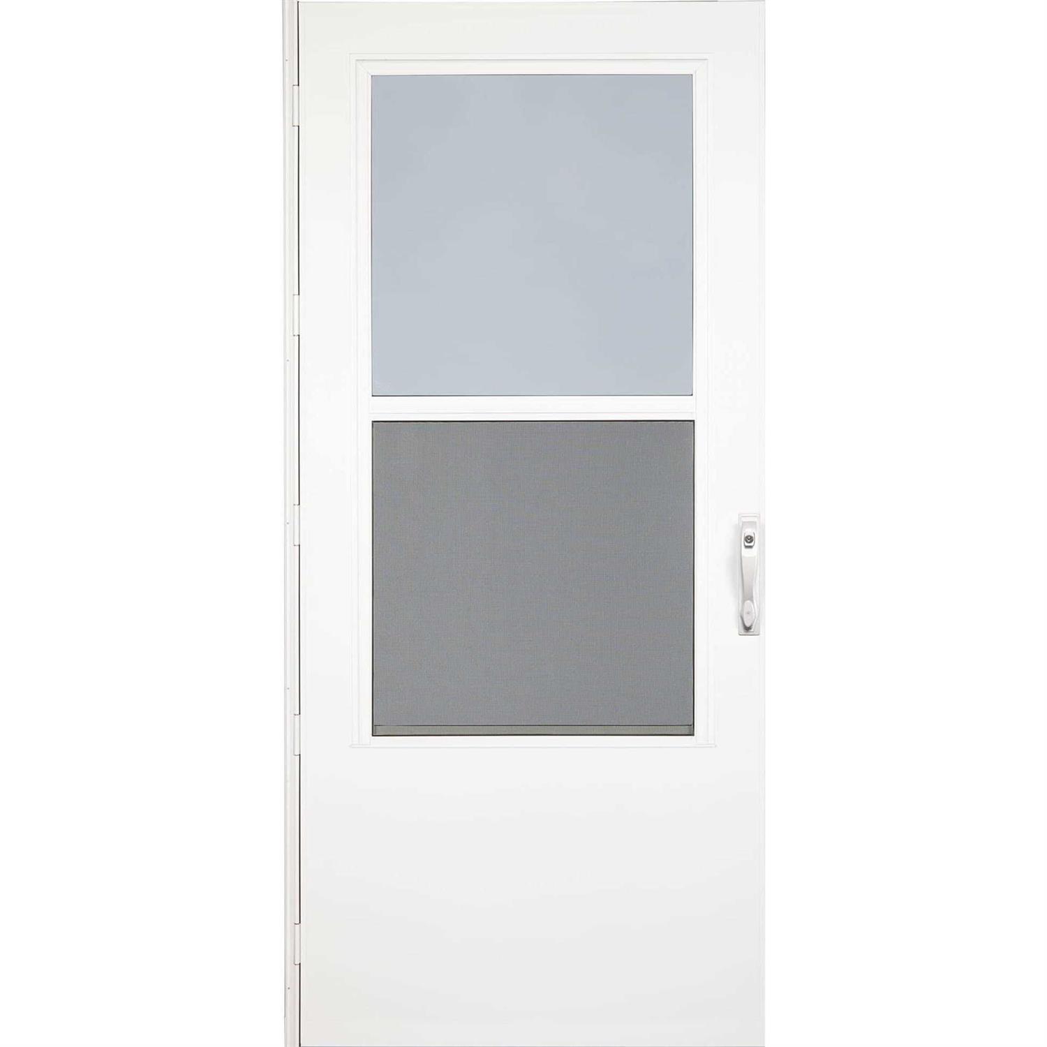 LARSON West Point 36-in x 81-in White Mid-view Self-storing Wood Core Storm Door - Cheap Fitting
