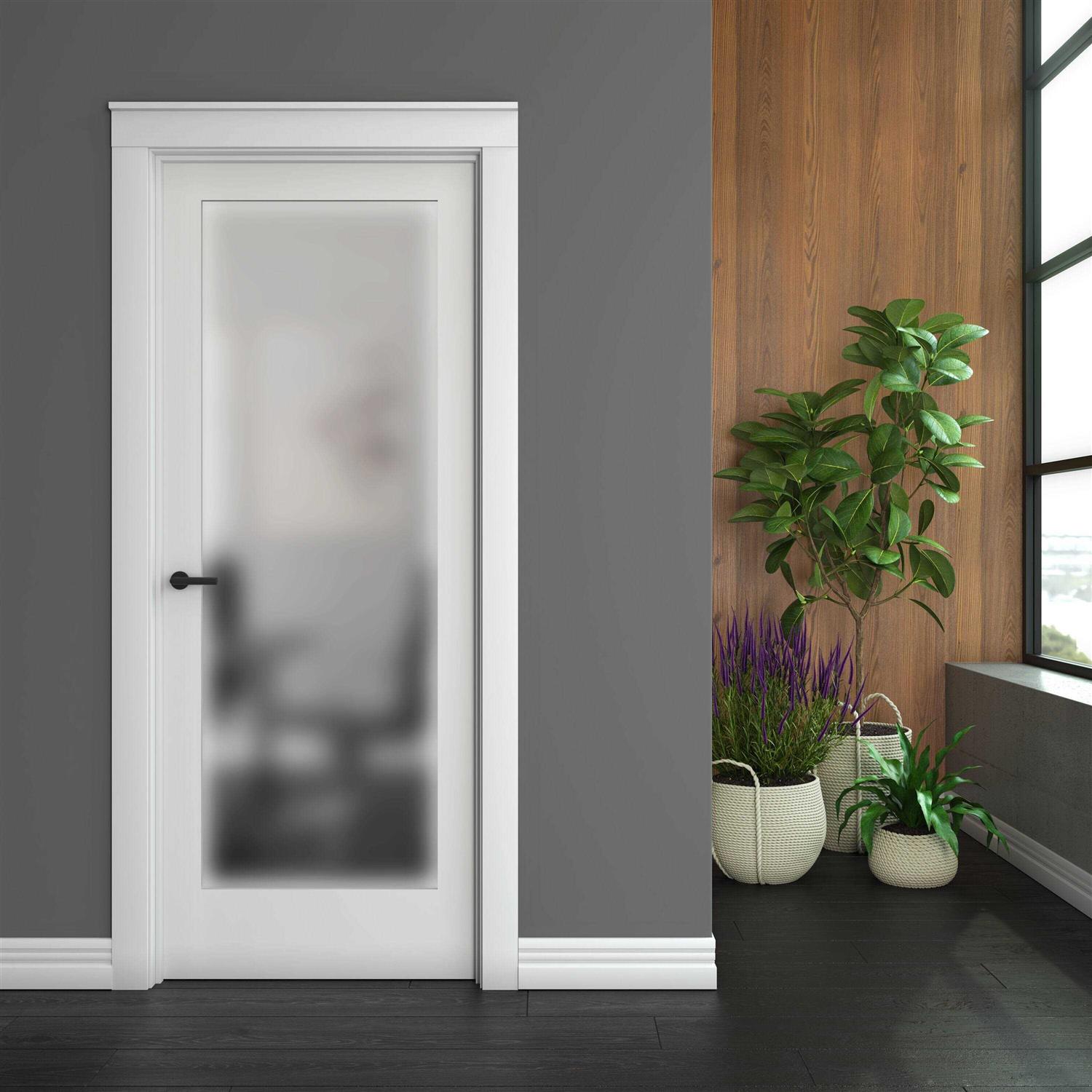 EightDoors 28 in. x 80 in. x 1-3/8 in. Frosted Glass 1-Lite Shaker Primed Solid Wood Core Interior Door Slab 50388014802835FRSH - Cheap Fitting