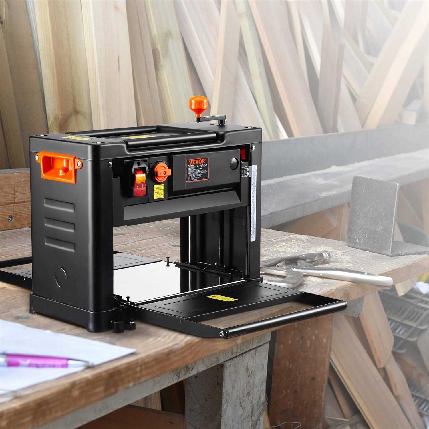 VEVOR Power Benchtop Planers Three-Blade Two Speed 13 Width Worktable Thickness Planer with Extended Infeeding Table - Cheap Fitting