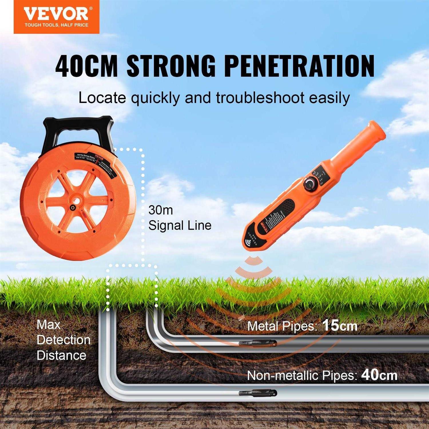 VEVOR Pipe Blockage Detector Locators 100ft/30m Waterproof for Pvc Plastic Metal - Cheap Fitting