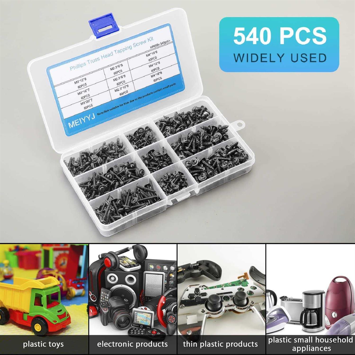 MEIYYJ 540pcs M2.3 M2.6 M3 Phillips Truss Head Tapping Screw Wafer Head with Washer - Cheap Fitting