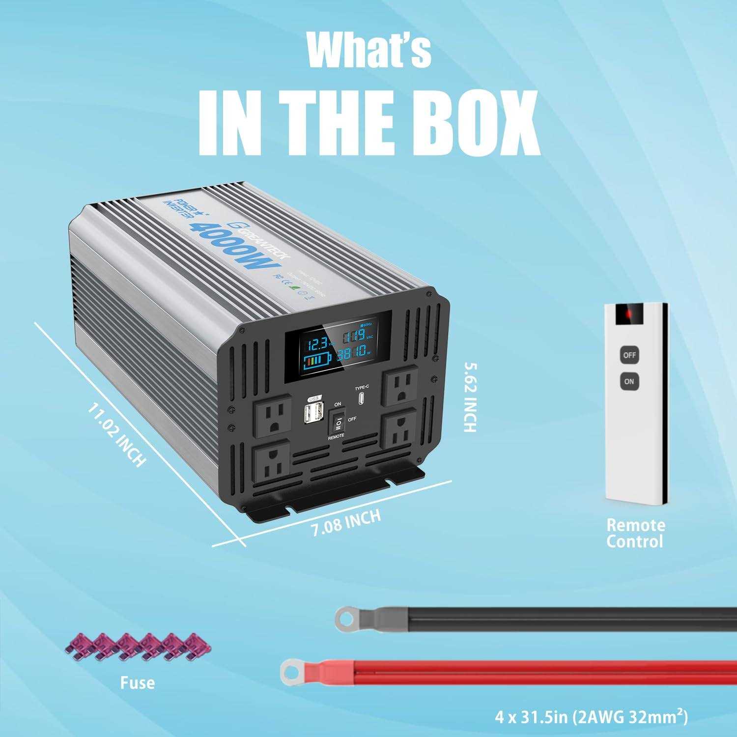 4000 Watt Modified Sine Wave Inverter 12V Power Inverter Four 110 / 120V DC to AC Outlets,Type-C Port,Dual Fast Charge USB Ports - Cheap Fitting