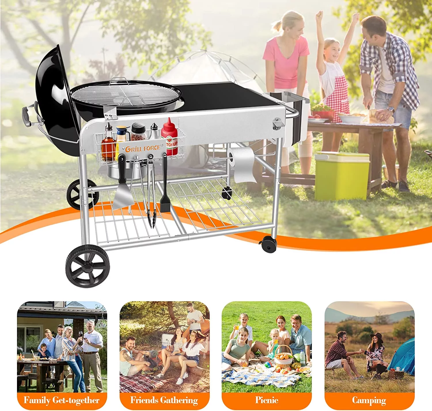 GRILL FORCE Grill Stand Cart for Weber Kettle 22