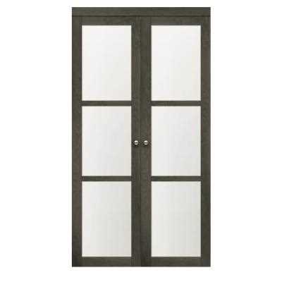 TRUporte 30 in. x 80.25 in. Iron Age 3-Lite Tempered Frosted Glass MDF Interior French Door - Cheap Fitting